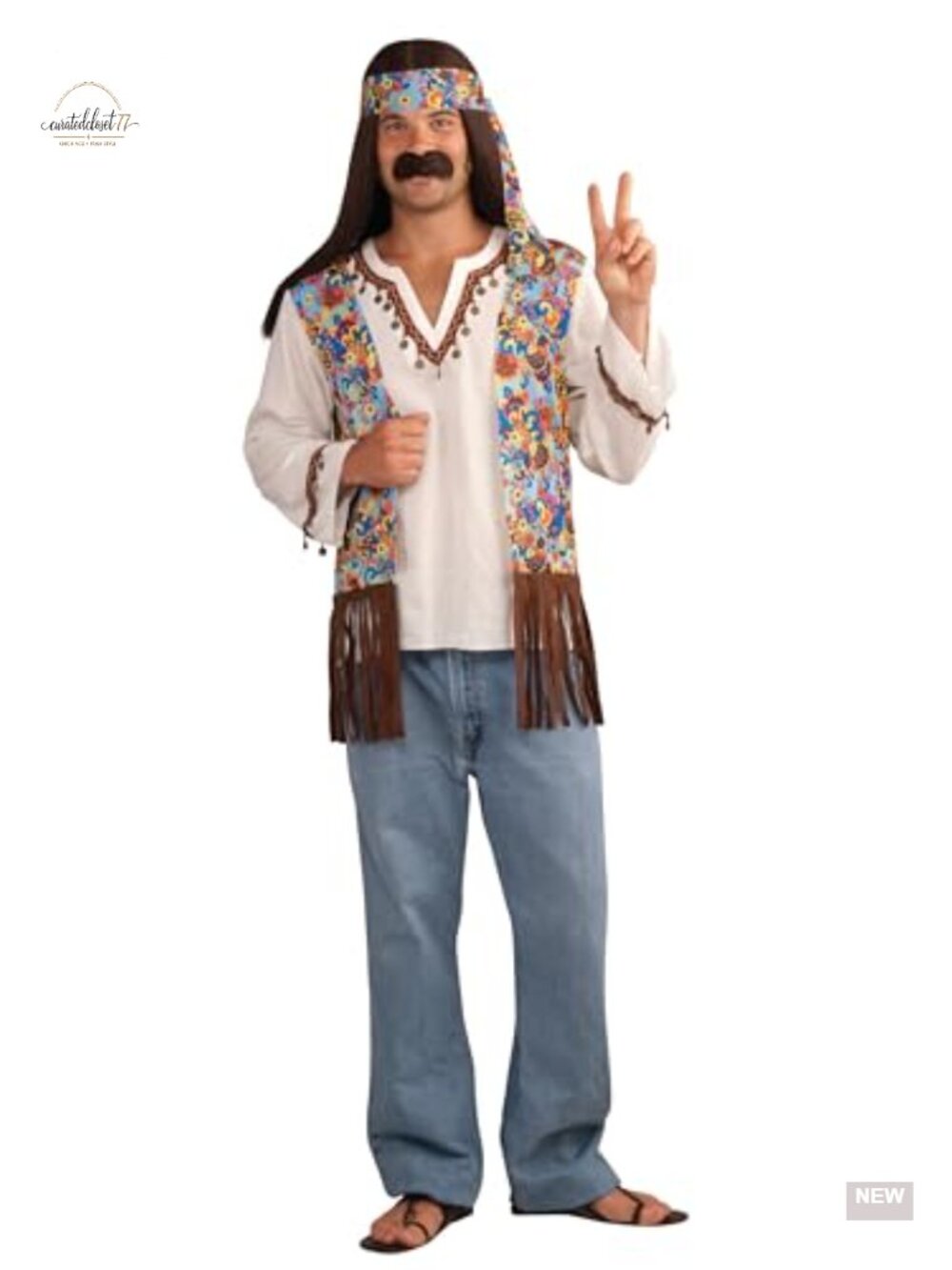 Hippie Costume Shirt with Attached Fringed Vest and Headband